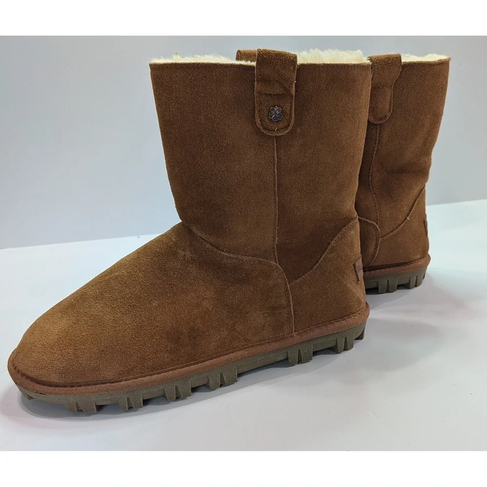 Tommy Bahama Suede Boots Womens 8 Brown New Faux Fur Lined Mid Calf Hibiscus
